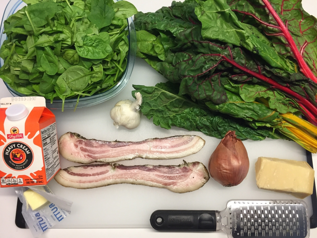 Creamed spinach and rainbow chard ingredients